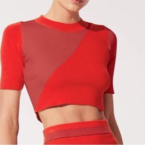 SOLID & STRIPED June Knit Red Short-Sleeve Asymmetric Crop Top